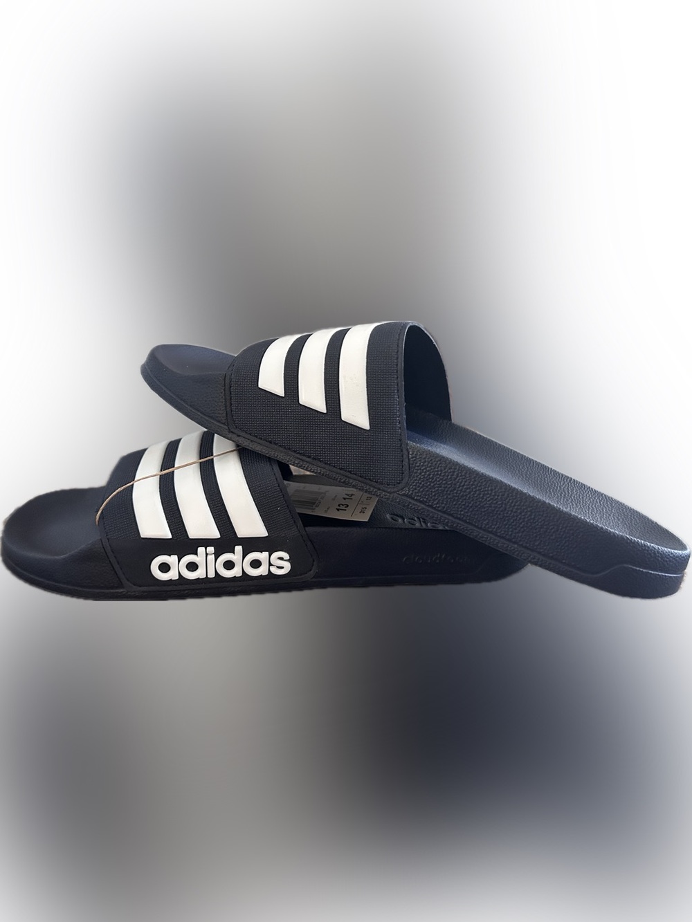 adidas Navy Slide Sandals with White Three-Stripes